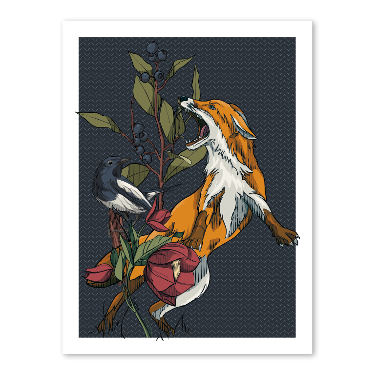 Fuchs und Elster – Giclée-Print